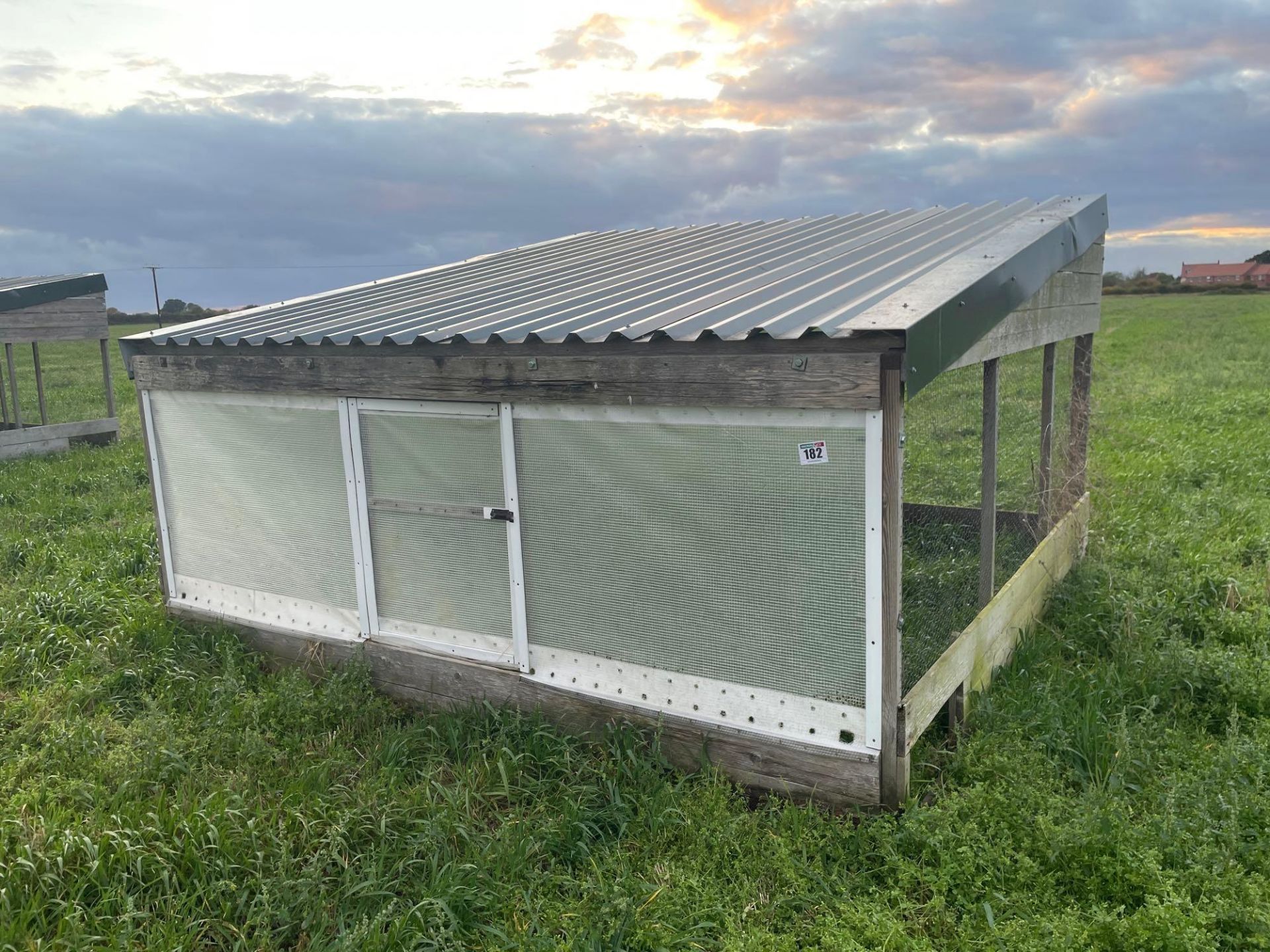 Game rearing pen 3.6m x 3.5m with wooden and mesh sides and tin roof