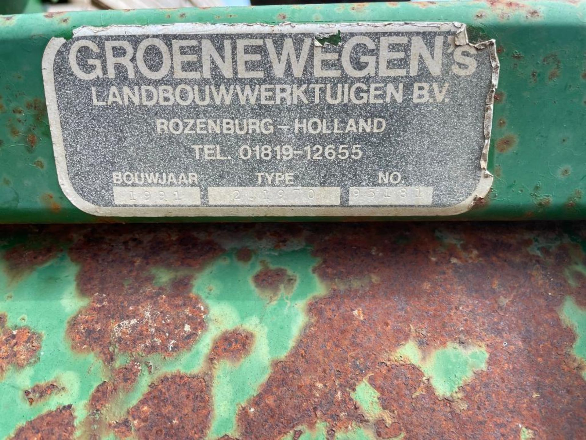 1991 Groenewegen 2.1970 twin row tiller. Serial No: 95181. Pin in office - Image 4 of 8