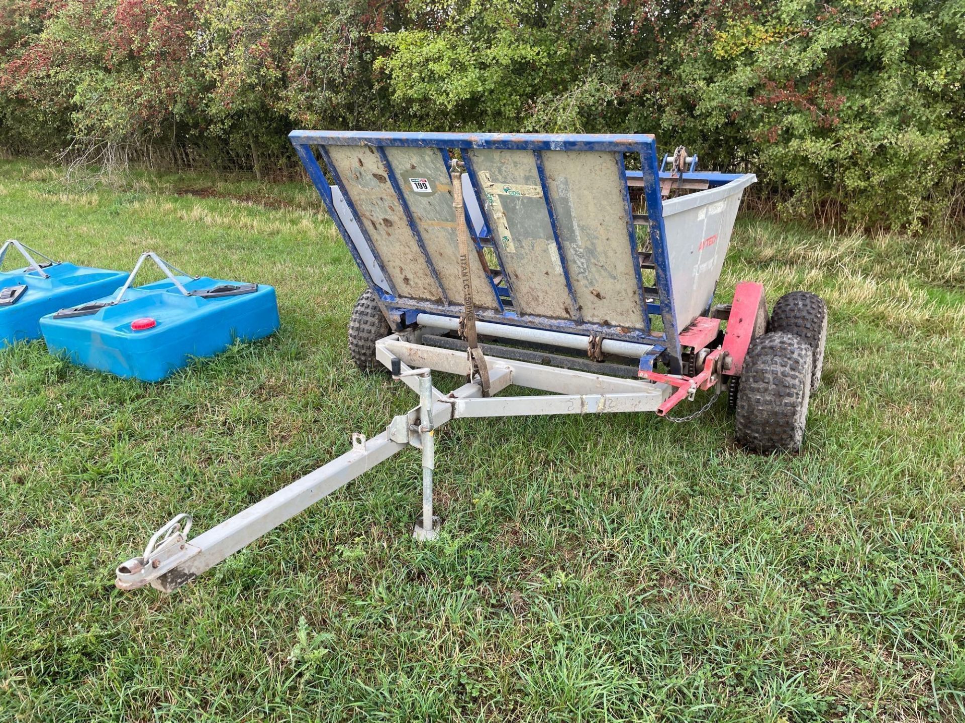 Daytek galvanised twin axle big bale ground driven unroller trailer for UTV, ball hitch attachment