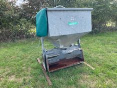 Galvanised pig feeder with pallet tine attachments