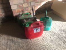 3No. petrol cans and watering can