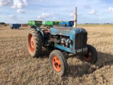 1955 Fordson Major diesel 2wd tractor with side belt pulley, rear linkage and drawbar on 6.00-19 fro
