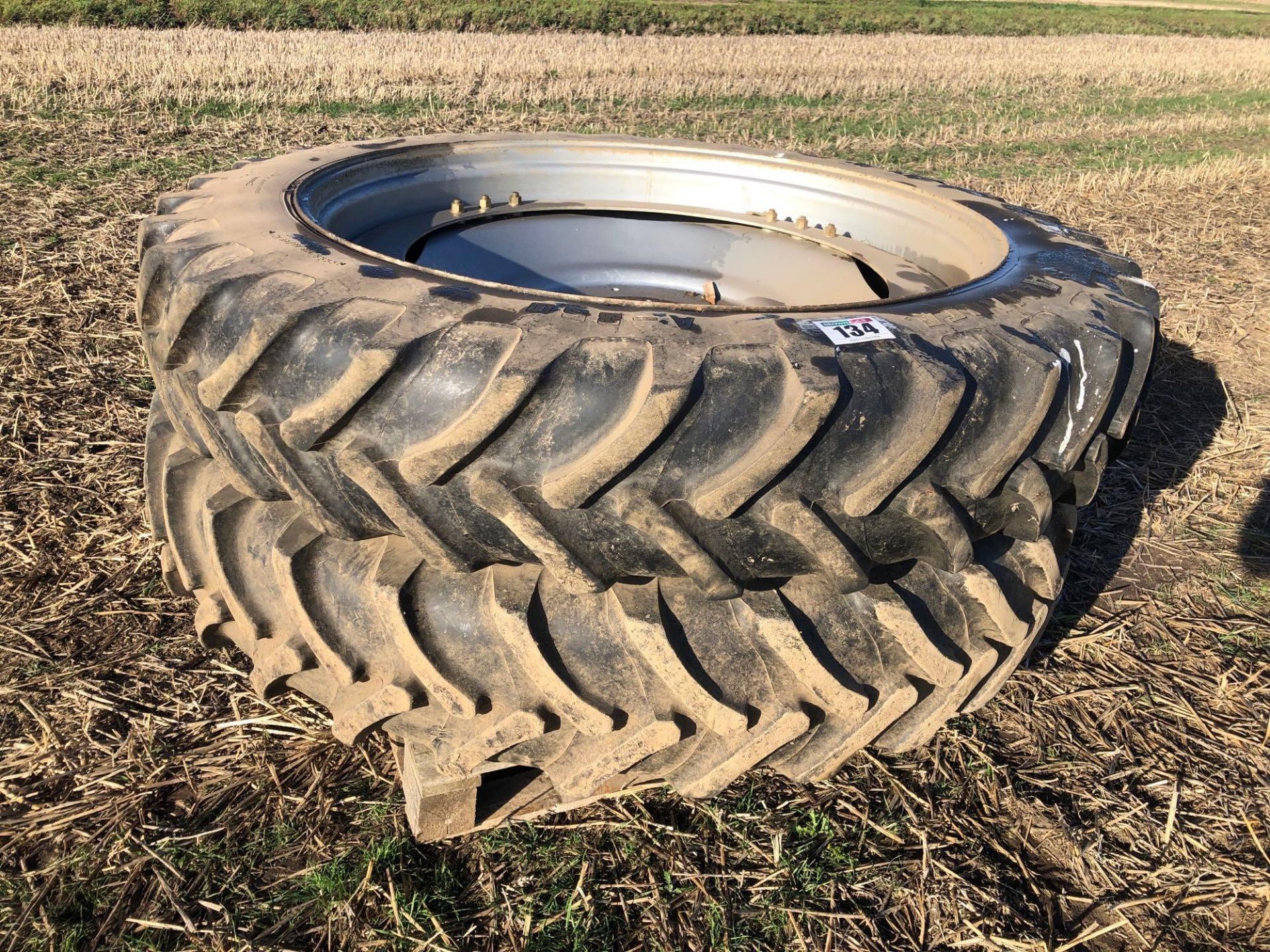 Pair Alliance 13.6R48 row crop wheels and tyres 8 stud centres
