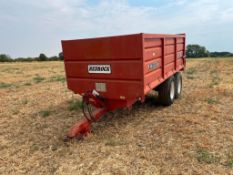 1997 Redrock 10t twin axle grain trailer with manual tailgate and grain chute on 385/65R22.5 wheels