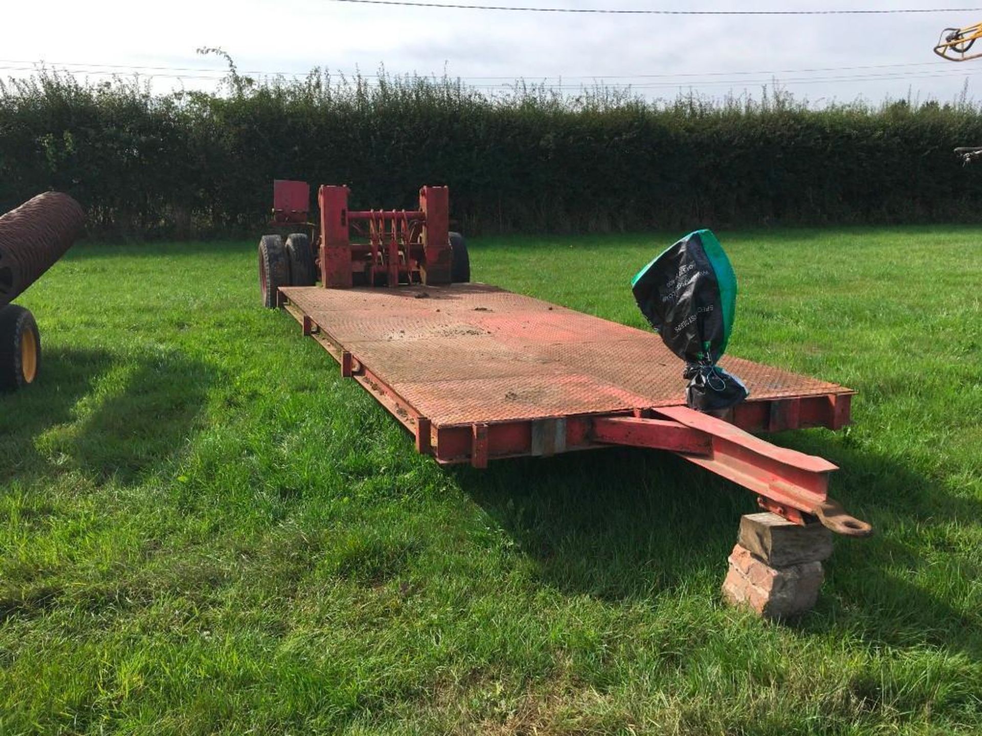 Homemade single axle twin wheel 5m plant trailer with chequer plate floor - Image 6 of 7