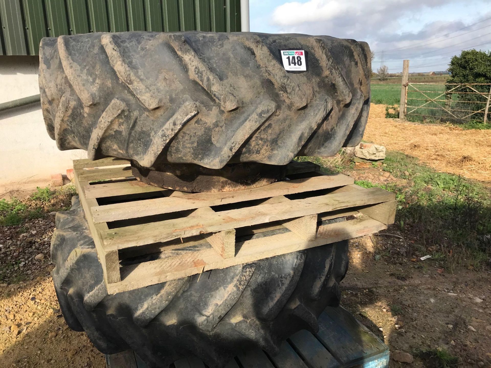 Pair of Stocks 4 clamp dual wheels and Goodyear 16.9R30 tyres  c/w clamps