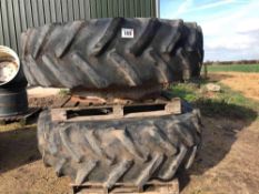 Pair of Opico 6 clamp dual wheels and Goodyear 20.8R42 tyres  c/w clamps