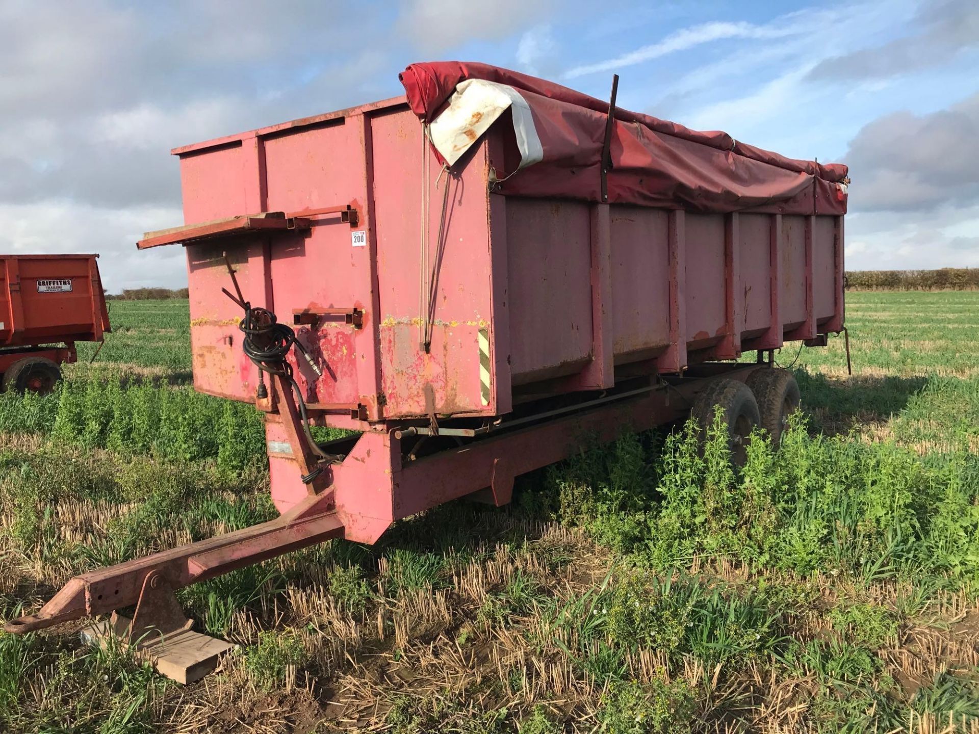 1986 Pettit 12t twin axle trailer, manual rear door, manual grain chute, rollover sheet, on 12.5/80- - Image 4 of 6