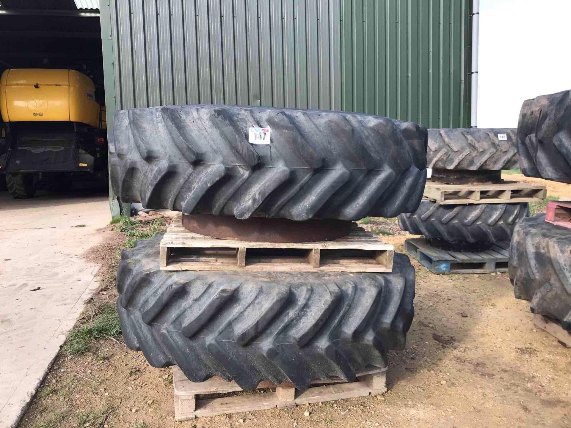 Pair of Stocks 4 clamp dual wheels and Firestone 18.4R38 tyres c/w clamps
