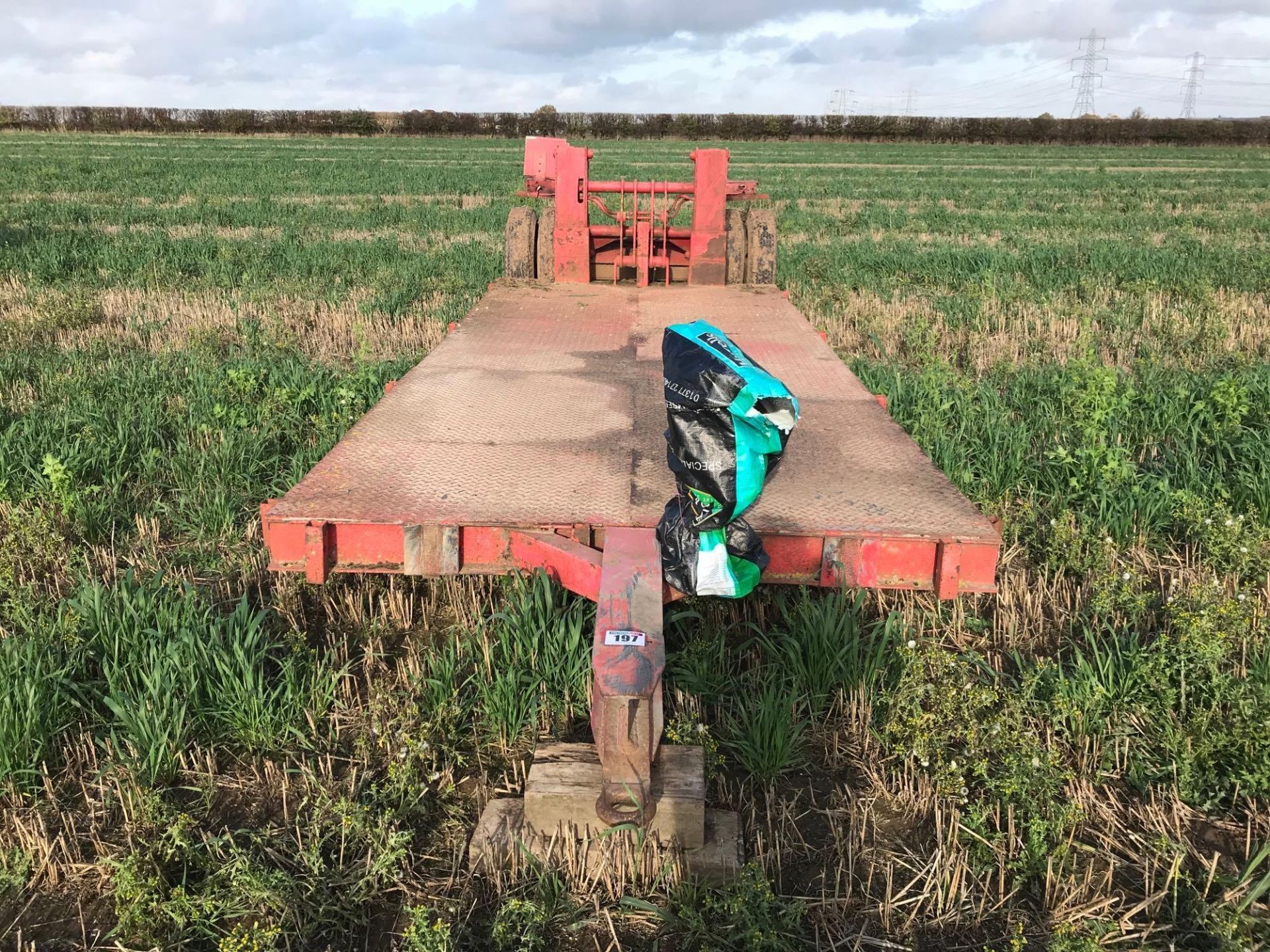 Homemade single axle twin wheel 5m plant trailer with chequer plate floor