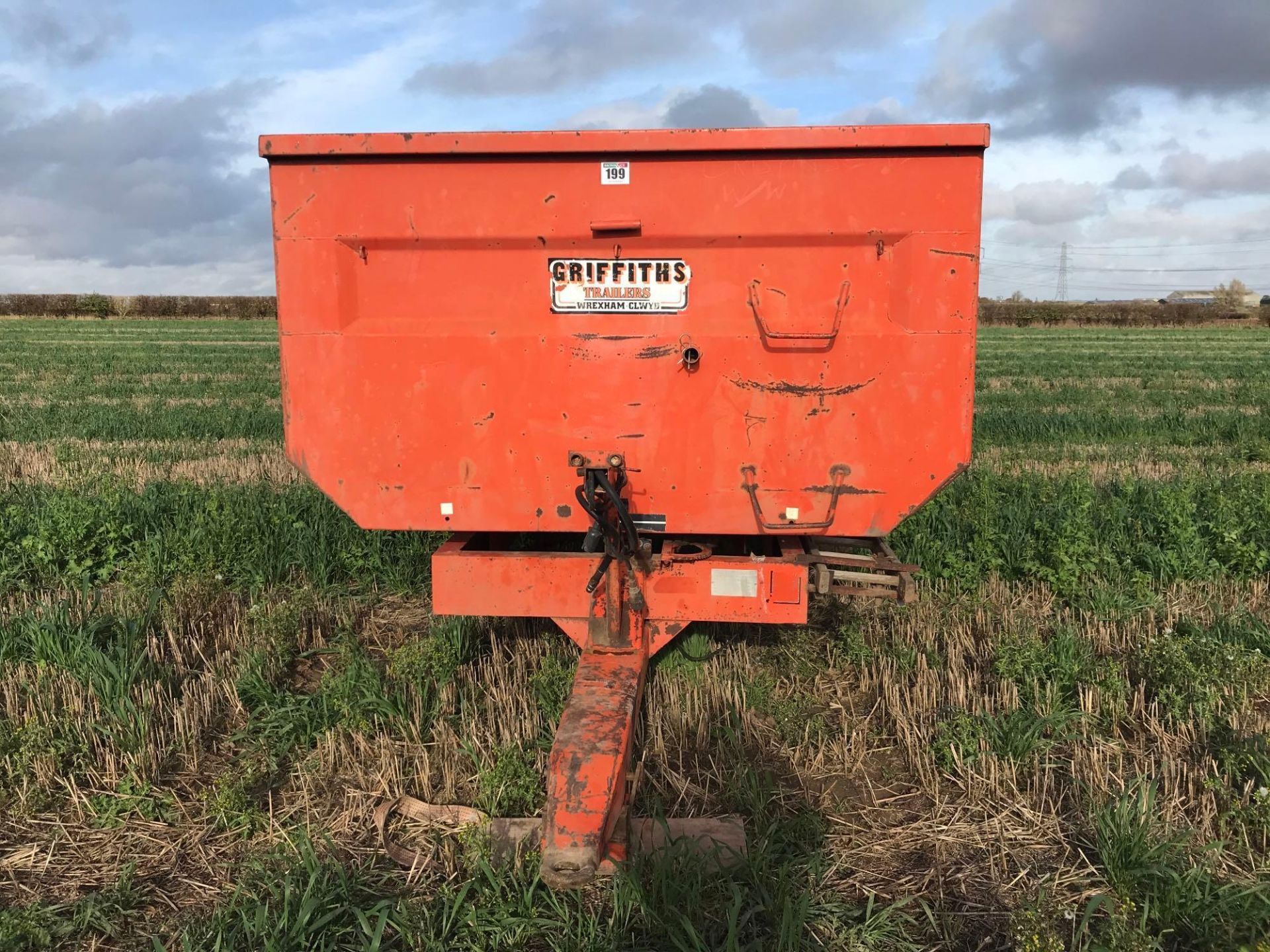 Griffiths Trailers GT80 8t twin axle trailer, manual rear door, manual grain chute on 275/65R16 whee