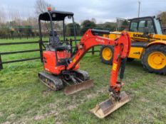 2019 Kubota U17-3a rubber tracked mini excavator with front blade and ditching bucket. Datatag Regis