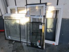 VARIOUS UPVC WINDOWS ANTHRACITE / WHITE, SOME GLASS & QTY OF KITCHEN BACKING PANELS, BREAKFAST BAR