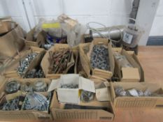 QTY OF BOXES CONTAINING NUTS, BOLTS, SPRINGS, NAILS, PIPE FITTINGS, PINS, ETC [NO VAT]
