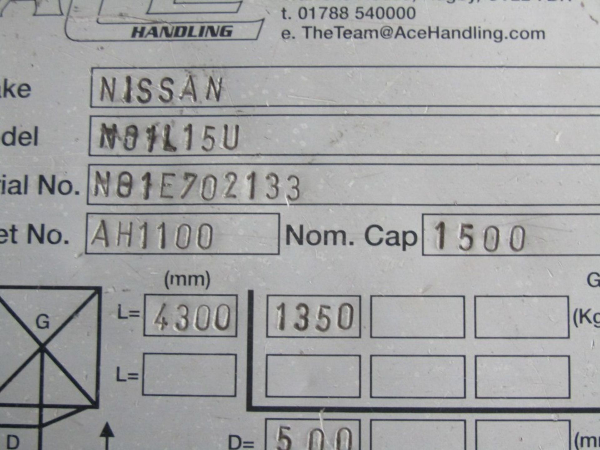 2001 NISSAN NO1L15U ELECTRIC FORK LIFT, TRIPLE MAST, LOW HEIGHT, CONTAINER SPEC, SIDE SHIFT [NO - Bild 4 aus 4