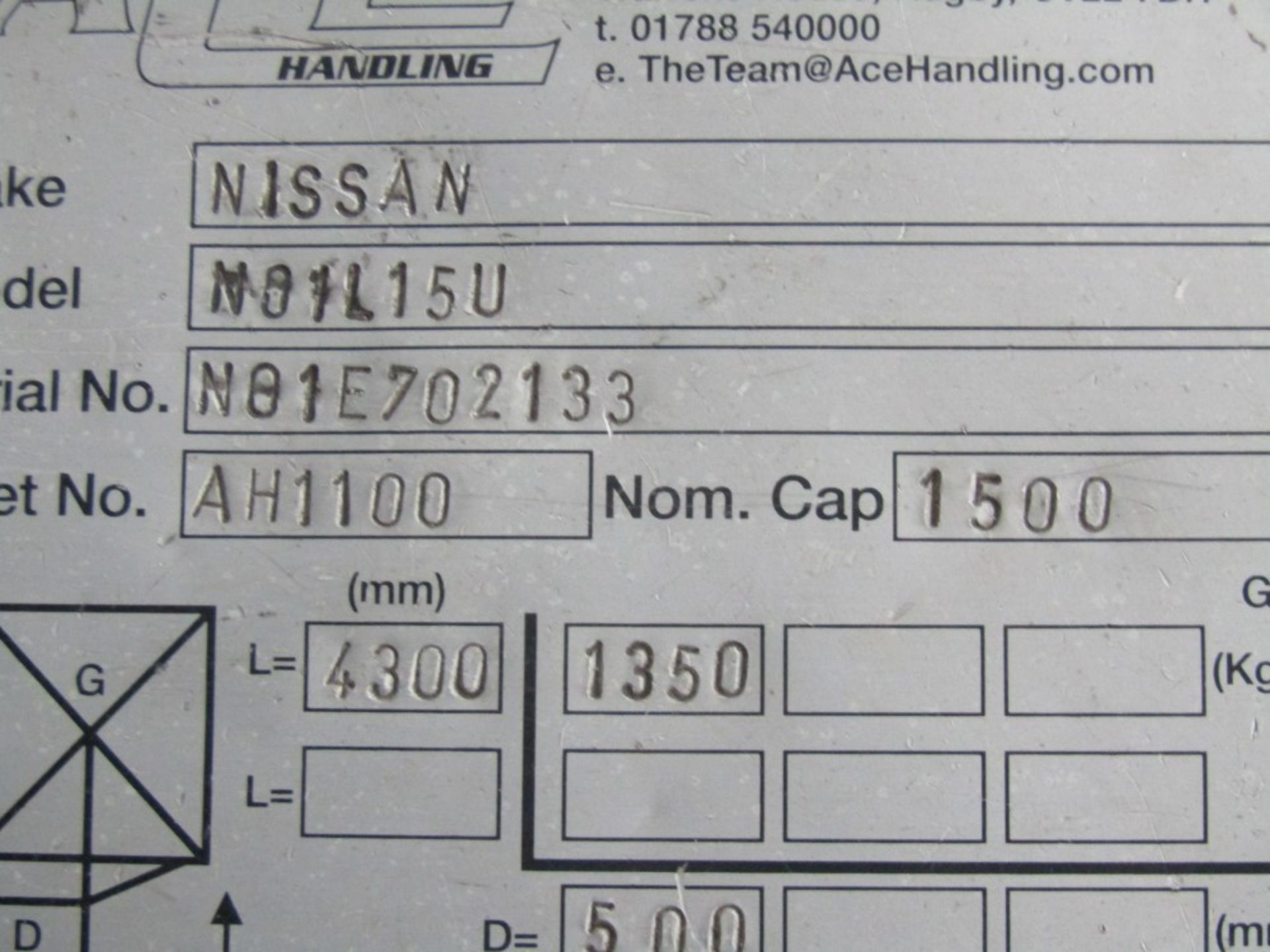 2001 NISSAN NO1L15U ELECTRIC FORK LIFT, TRIPLE MAST, LOW HEIGHT, CONTAINER SPEC, SIDE SHIFT [NO - Image 4 of 4