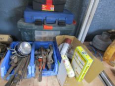 3 X BOXES, 2 BOXES OF TOOLS & VARIOUS AEROSOLS [NO VAT]