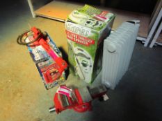 JUMPSTART, OIL FILLED RADIATOR, PUMP RAM & HOSE, STEEL VICE, TROLLEY SPRAYER (SCRAP) [+ VAT]