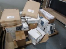 PALLET OF INSTALLATION, WATER CABLE & ROOF FELT & PALLET OF OFFICE SUPPLIES, TISSUE DISPENSERS, LIDS