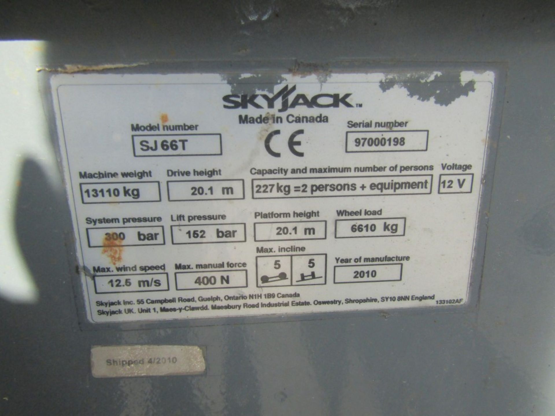2010 SKYJACK SJ66T BOOM LIFT MEWP [+ VAT] - Image 7 of 7