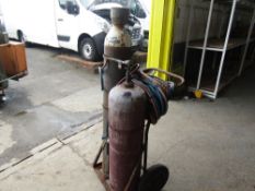 OXY ACETYLENE CYLINDERS & HOLDER C/W PIPES [+ VAT]