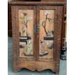A Chinese hardwood cabinet, with applied carved hardstone decoration (af), 50x30x71cmH