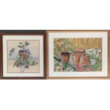 20th century, still life, garden shed, watercolour, 40x58cm, together with one other still life,