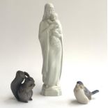 Three Royal Copenhagen figurines to include squirrel 982, Madonna and child 3658 22.5cmH,