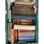 A mixed box of books, some leather bindings, to include Dorset Vol 1, royal commission on historical