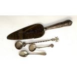 A small lot of silver to include Tiffany & Co teaspoon, silver handled King's pattern fish slice,