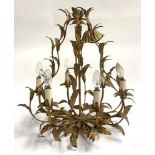 A gilt metal six arm acanthus chandelier, 56cmH