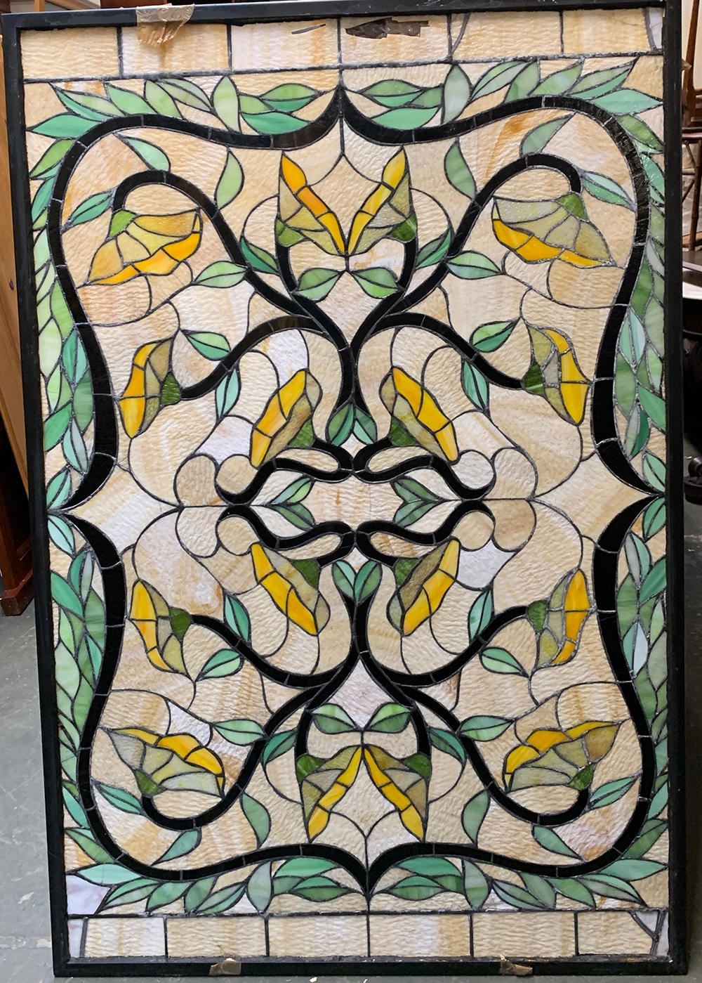 Four stained glass panels with floral design, all af, 91x139cm