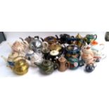 A mixed lot of teapots to include barge ware, Johnson bros, Pillivuyt, various metal and others etc