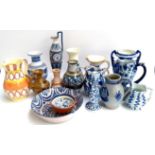 A mixed lot of mainly majolica ceramics to include vases and jugs