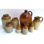 A mixed lot of stoneware items to include flagon with loop handle, 37cmH, together with a Doulton