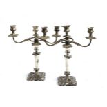 A pair of Sheffield plate 3 arm candlesticks, 42cmH