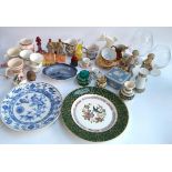 A mixed lot of ceramics to include Wedgwood Jasper ware trinket box, bisque porcelain horse bust,