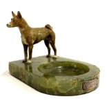 A 19th century Austrian cold painted bronze African Kerr dog mounted on onyx ashtray with plated