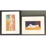 A pair of 20th century watercolour nude studies, signed Jane Field, 38x20cm and 33x19cm