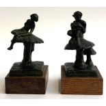 A pair or early 20th century bronzes, 'The Charmer', and 'The Charmed', signed Prout and dated