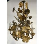 A gilt metal five arm floral chandelier, 61cmH