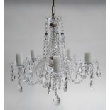 A five arm cut glass chandelier with droplets, approx 34cmH