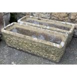 Two composite stone trough planters, 76x26x25cmH