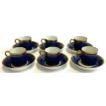 A cauldon for T. Goode & Co set of 6 coffee cans and saucers, cobalt ground with gilt bell flower