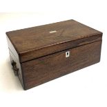 A Victorian rosewood writing box with key and side drawer, 35.5x23x15cm