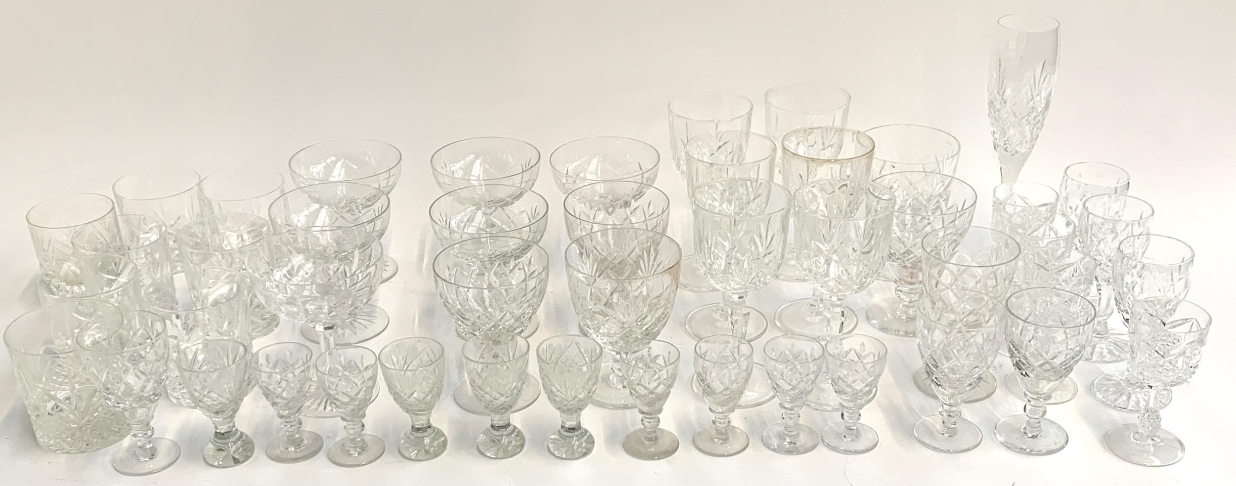 A mixed lot of cut glass and crystal items to include Webb & Corbett crystal goblets, Royal