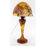 A large modern Galle style glass lamp base and shade, fitted with screw mounted electrical