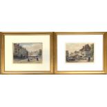 J.W Milliken (1887-1930), a pair of continental street scenes, watercolour, signed, each 17x24cm