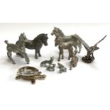 A lot of pewter and white metal cast animals to include donkeys, horses, foxes etc