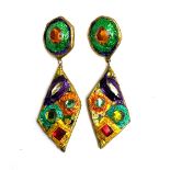 A pair of papier mache earrings by artist Julie Arkell, each signed on reverse, 10cmL